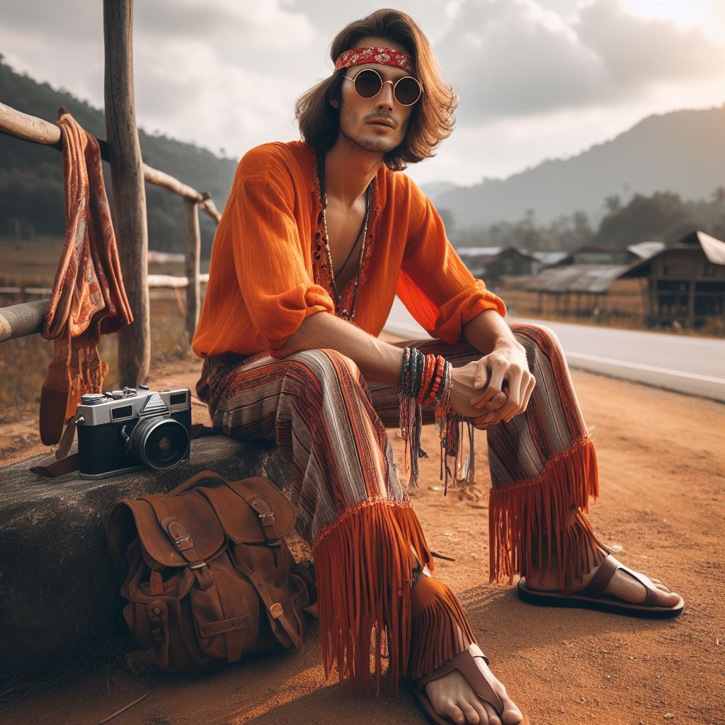 hombre hippie con una camisa de color naranja